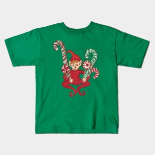 Candy Cane Sitting Elf Kids T-Shirt